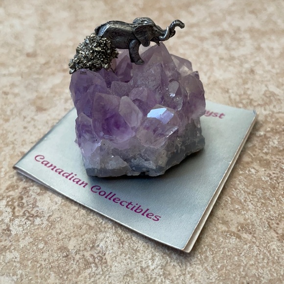 Pewter Elephant on Amethyst Rock Art Originals Hand Crafted by Romi Wolf Canada - Picture 1 of 16